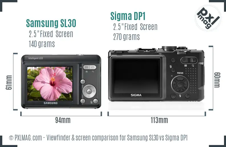 Samsung SL30 vs Sigma DP1 Screen and Viewfinder comparison