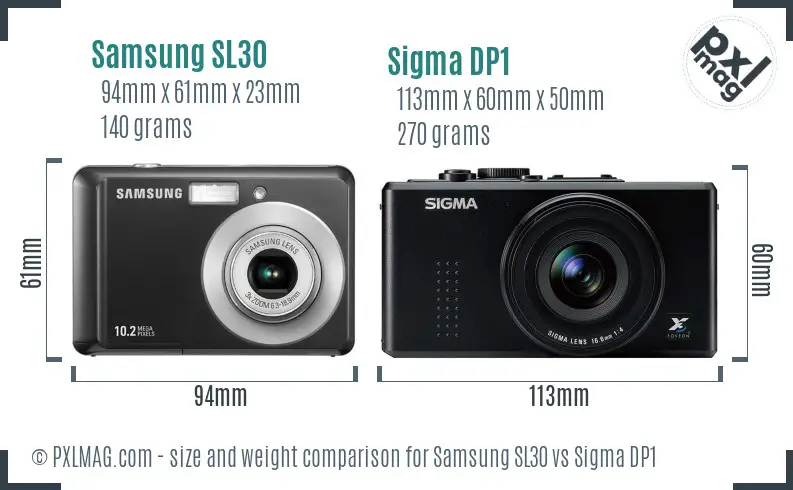 Samsung SL30 vs Sigma DP1 size comparison