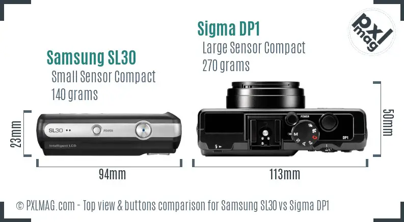 Samsung SL30 vs Sigma DP1 top view buttons comparison