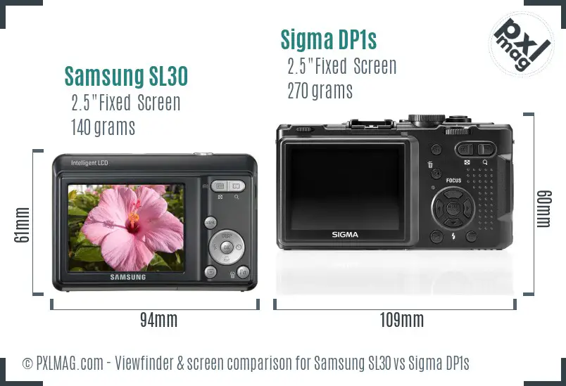 Samsung SL30 vs Sigma DP1s Screen and Viewfinder comparison