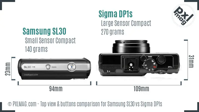 Samsung SL30 vs Sigma DP1s top view buttons comparison