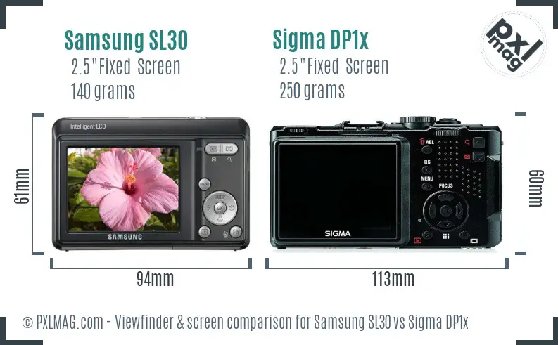 Samsung SL30 vs Sigma DP1x Screen and Viewfinder comparison