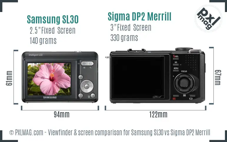 Samsung SL30 vs Sigma DP2 Merrill Screen and Viewfinder comparison