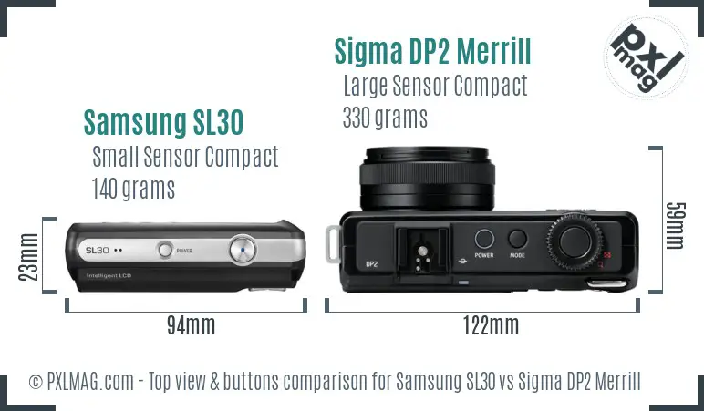 Samsung SL30 vs Sigma DP2 Merrill top view buttons comparison