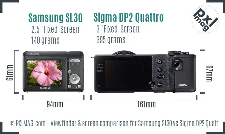 Samsung SL30 vs Sigma DP2 Quattro Screen and Viewfinder comparison