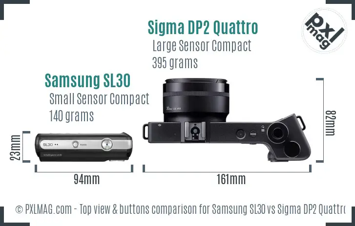 Samsung SL30 vs Sigma DP2 Quattro top view buttons comparison