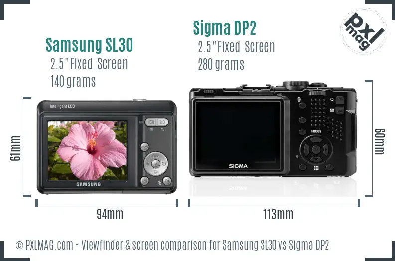 Samsung SL30 vs Sigma DP2 Screen and Viewfinder comparison
