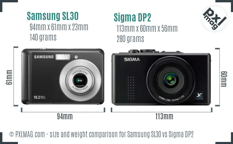 Samsung SL30 vs Sigma DP2 size comparison