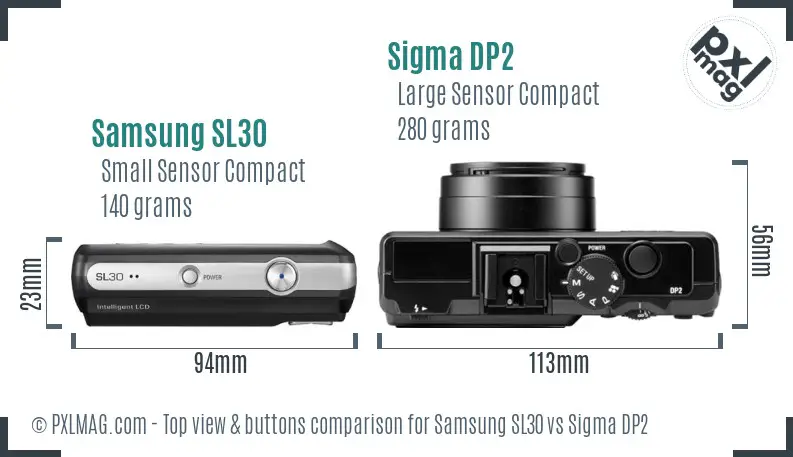 Samsung SL30 vs Sigma DP2 top view buttons comparison