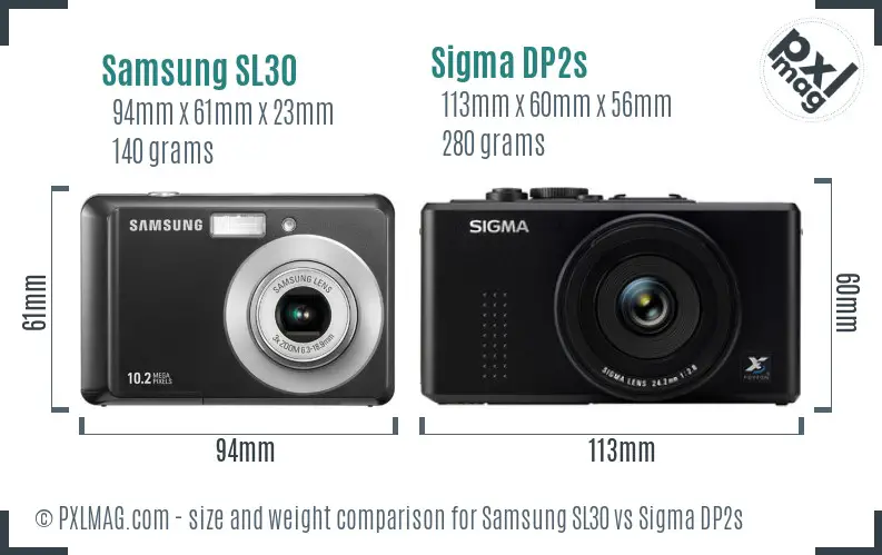 Samsung SL30 vs Sigma DP2s size comparison