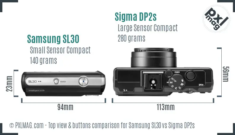 Samsung SL30 vs Sigma DP2s top view buttons comparison