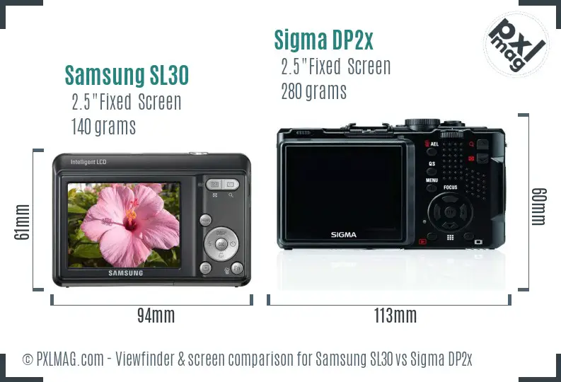 Samsung SL30 vs Sigma DP2x Screen and Viewfinder comparison