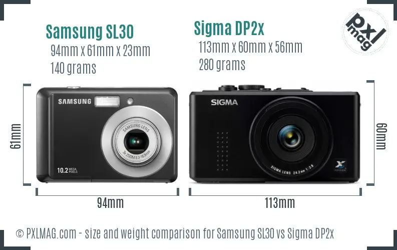 Samsung SL30 vs Sigma DP2x size comparison