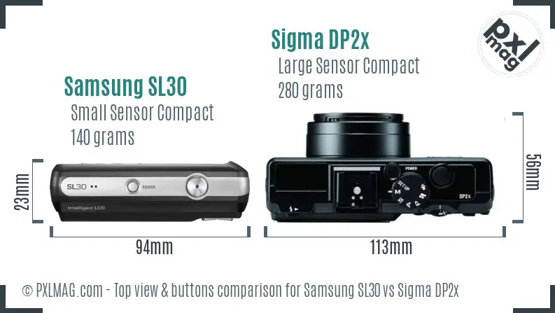Samsung SL30 vs Sigma DP2x top view buttons comparison
