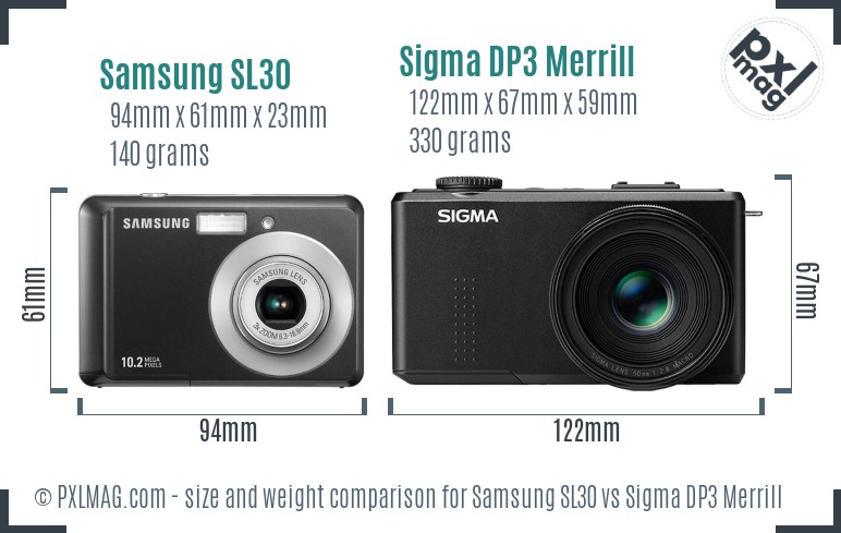 Samsung SL30 vs Sigma DP3 Merrill size comparison