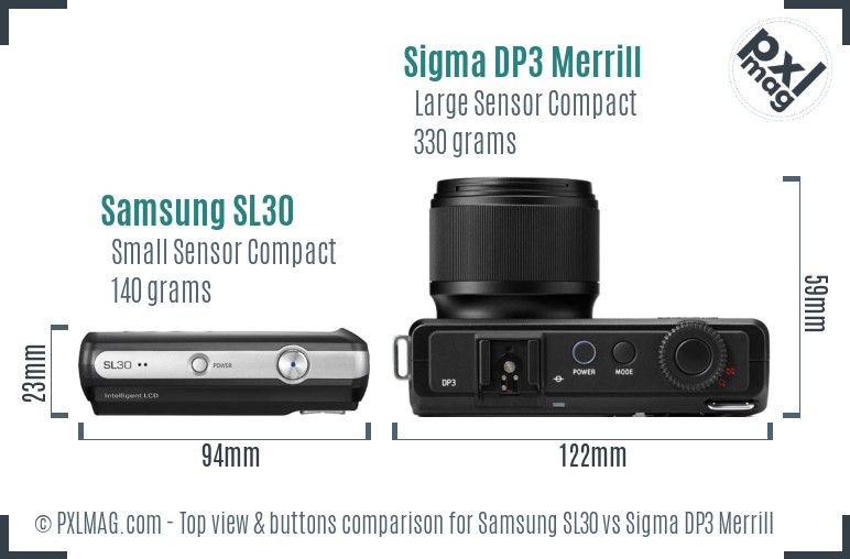 Samsung SL30 vs Sigma DP3 Merrill top view buttons comparison