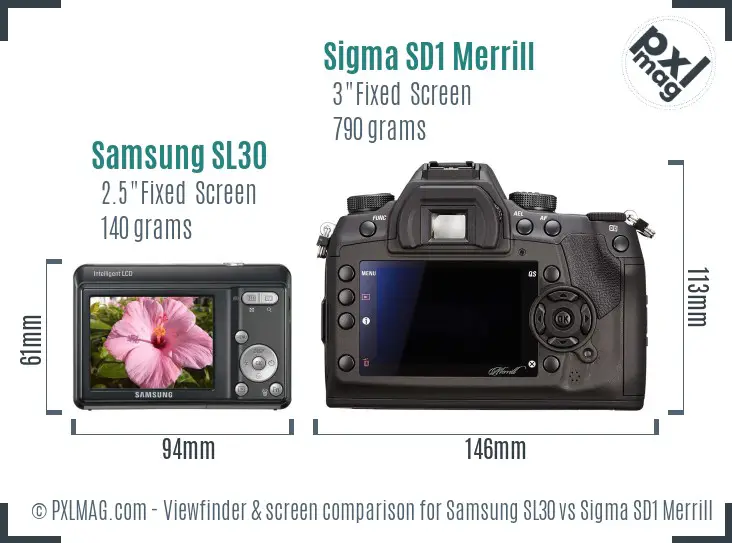 Samsung SL30 vs Sigma SD1 Merrill Screen and Viewfinder comparison