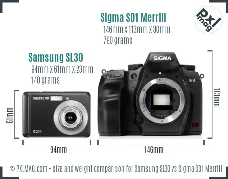 Samsung SL30 vs Sigma SD1 Merrill size comparison