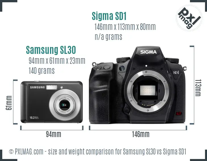 Samsung SL30 vs Sigma SD1 size comparison