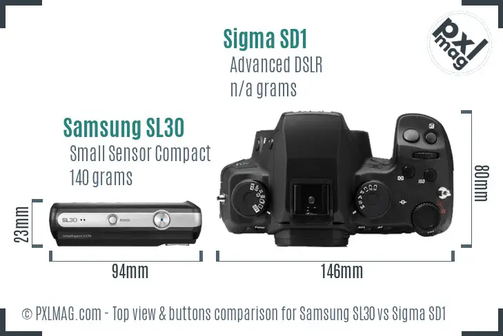 Samsung SL30 vs Sigma SD1 top view buttons comparison