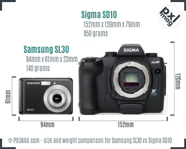 Samsung SL30 vs Sigma SD10 size comparison