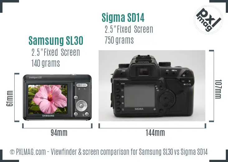 Samsung SL30 vs Sigma SD14 Screen and Viewfinder comparison