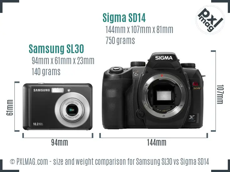 Samsung SL30 vs Sigma SD14 size comparison