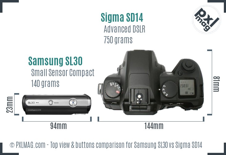 Samsung SL30 vs Sigma SD14 top view buttons comparison