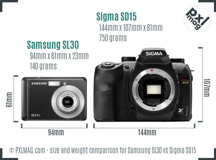 Samsung SL30 vs Sigma SD15 size comparison