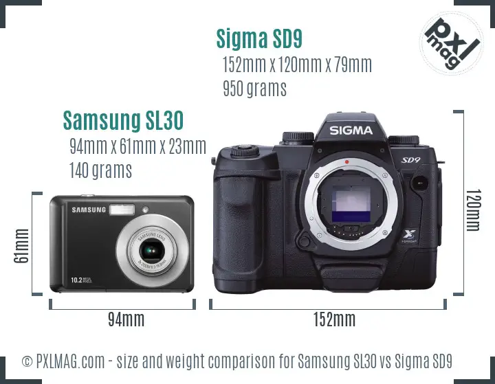 Samsung SL30 vs Sigma SD9 size comparison