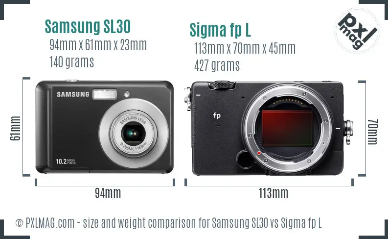 Samsung SL30 vs Sigma fp L size comparison