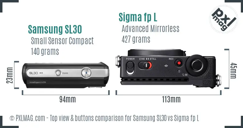 Samsung SL30 vs Sigma fp L top view buttons comparison