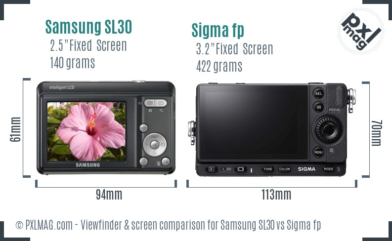 Samsung SL30 vs Sigma fp Screen and Viewfinder comparison
