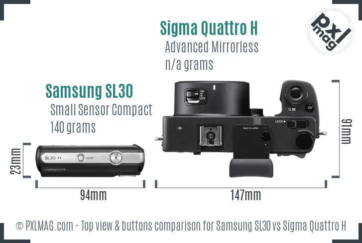 Samsung SL30 vs Sigma Quattro H top view buttons comparison Samsung SL30 vs Sigma Quattro H top view buttons comparison