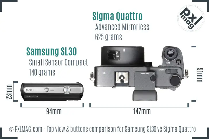 Samsung SL30 vs Sigma Quattro top view buttons comparison