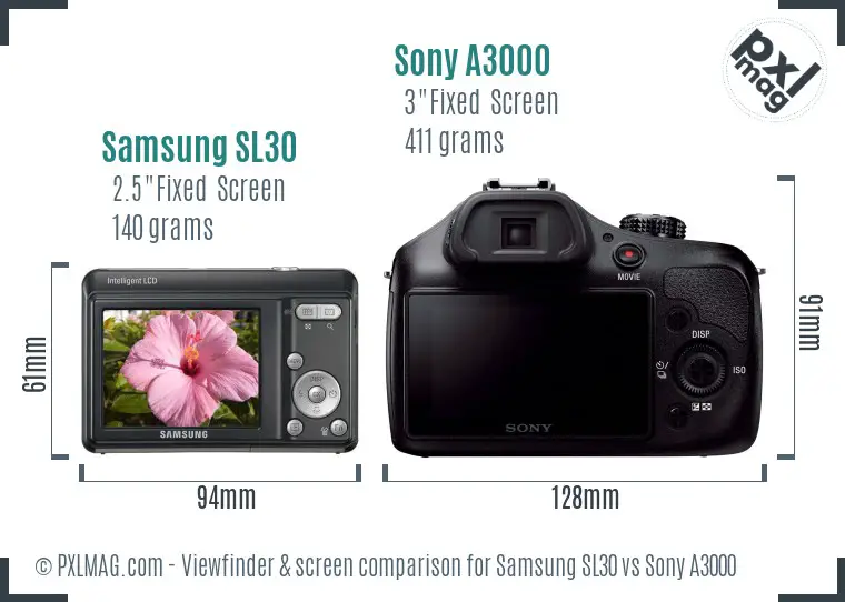 Samsung SL30 vs Sony A3000 Screen and Viewfinder comparison
