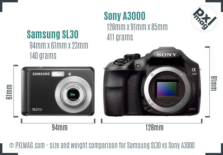 Samsung SL30 vs Sony A3000 size comparison