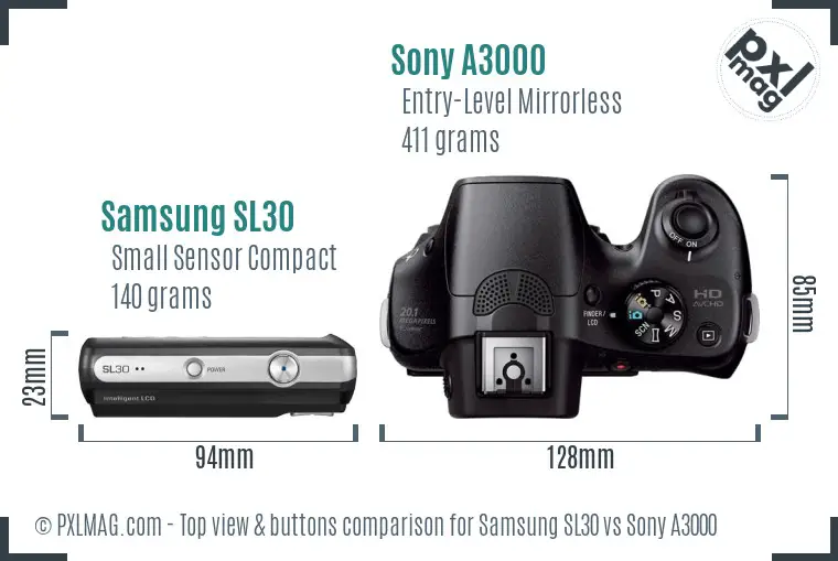 Samsung SL30 vs Sony A3000 top view buttons comparison