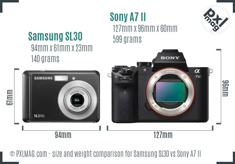 Samsung SL30 vs Sony A7 II size comparison