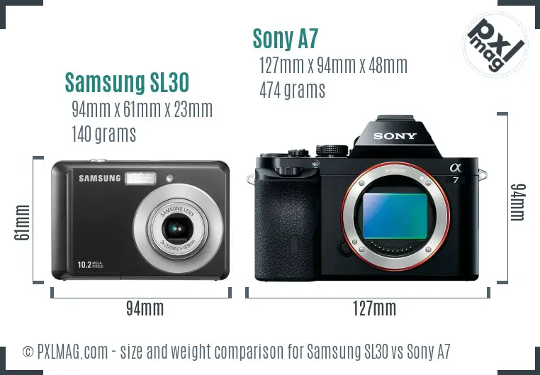 Samsung SL30 vs Sony A7 size comparison