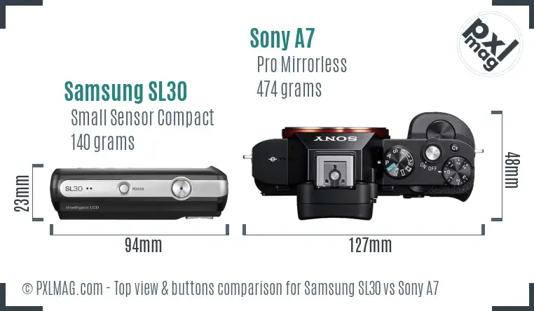 Samsung SL30 vs Sony A7 top view buttons comparison