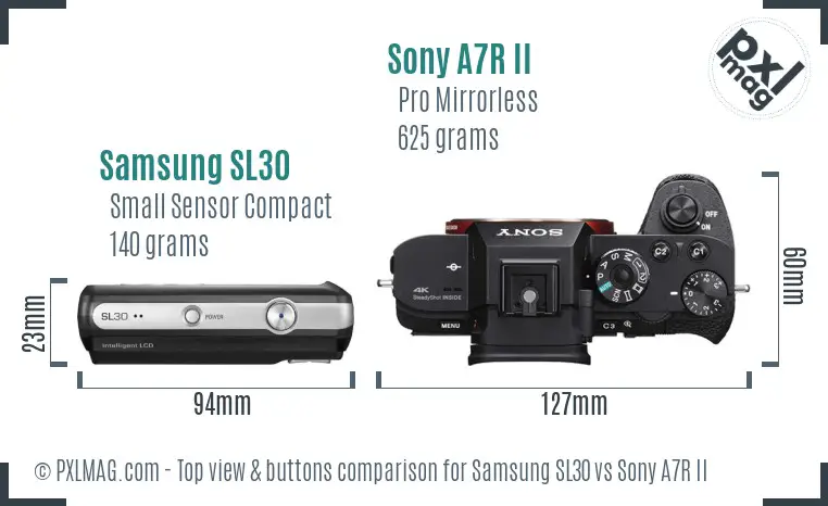 Samsung SL30 vs Sony A7R II top view buttons comparison