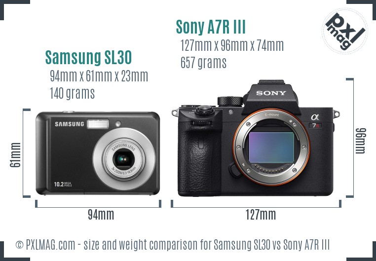 Samsung SL30 vs Sony A7R III size comparison