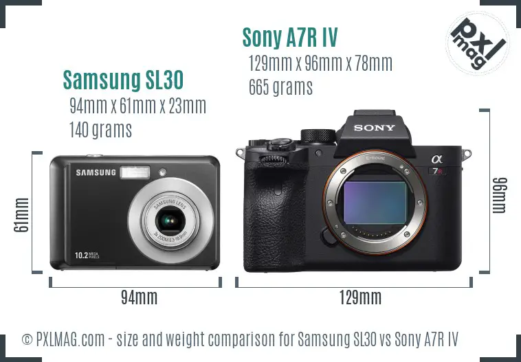 Samsung SL30 vs Sony A7R IV size comparison