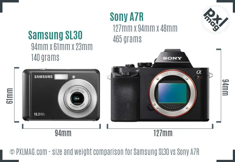 Samsung SL30 vs Sony A7R size comparison