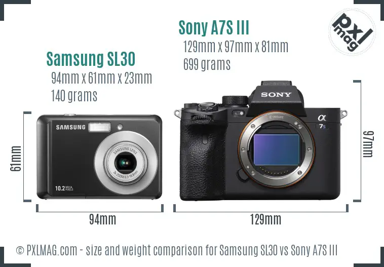 Samsung SL30 vs Sony A7S III size comparison