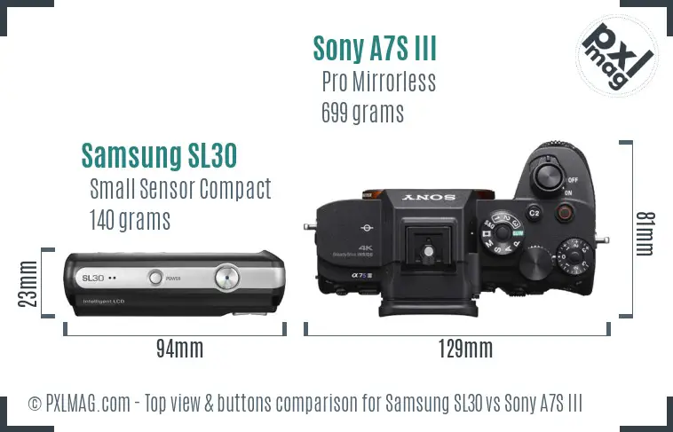 Samsung SL30 vs Sony A7S III top view buttons comparison