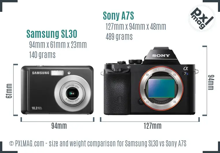 Samsung SL30 vs Sony A7S size comparison