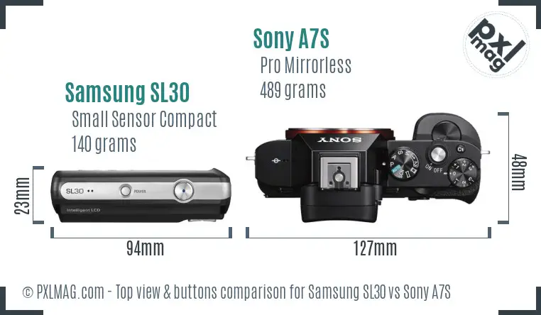 Samsung SL30 vs Sony A7S top view buttons comparison