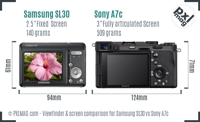 Samsung SL30 vs Sony A7c Screen and Viewfinder comparison